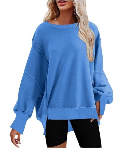 Womens Oversized Crewneck Sweatshirts Loose Fit Solid Color Corded Pullover Tops Fall Fashion Comfort Clothes G16-blue $12.37...