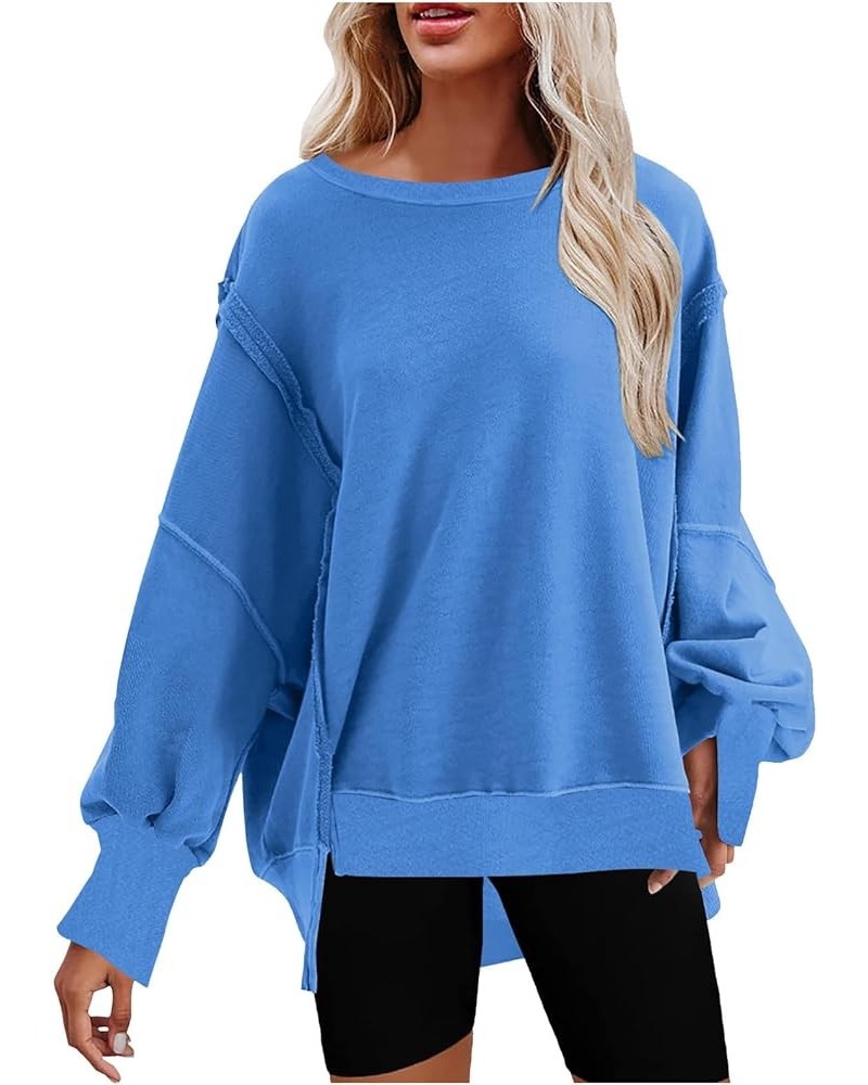 Womens Oversized Crewneck Sweatshirts Loose Fit Solid Color Corded Pullover Tops Fall Fashion Comfort Clothes G16-blue $12.37...