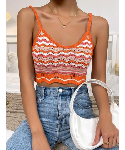 Women's Colorblock Sleeveless Knitted Crochet Cami Crop Tops Orange $10.00 Tanks