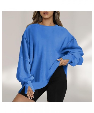 Womens Oversized Crewneck Sweatshirts Loose Fit Solid Color Corded Pullover Tops Fall Fashion Comfort Clothes G16-blue $12.37...