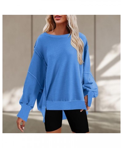 Womens Oversized Crewneck Sweatshirts Loose Fit Solid Color Corded Pullover Tops Fall Fashion Comfort Clothes G16-blue $12.37...