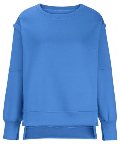 Womens Oversized Crewneck Sweatshirts Loose Fit Solid Color Corded Pullover Tops Fall Fashion Comfort Clothes G16-blue $12.37...