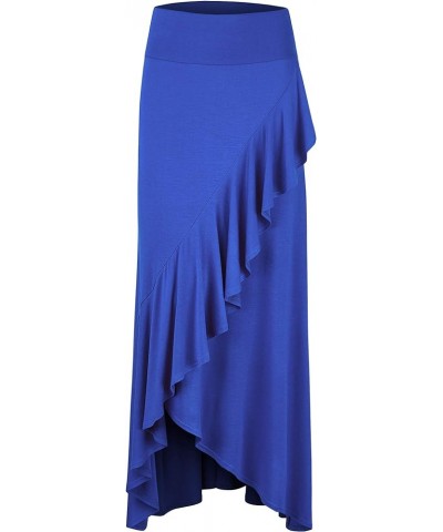 LL Womens Wrapped High Low Ruffle Maxi Skirt - Made in USA Wb1356_royal_brite $9.35 Skirts