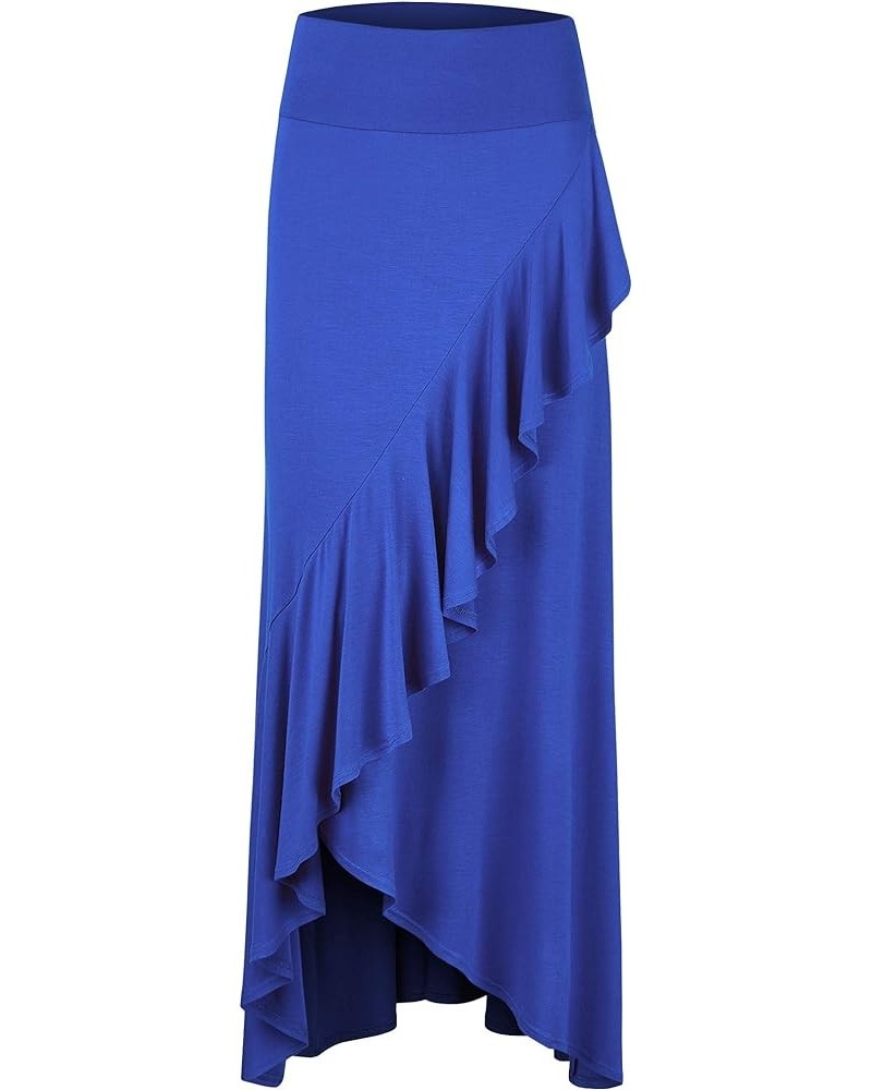 LL Womens Wrapped High Low Ruffle Maxi Skirt - Made in USA Wb1356_royal_brite $9.35 Skirts