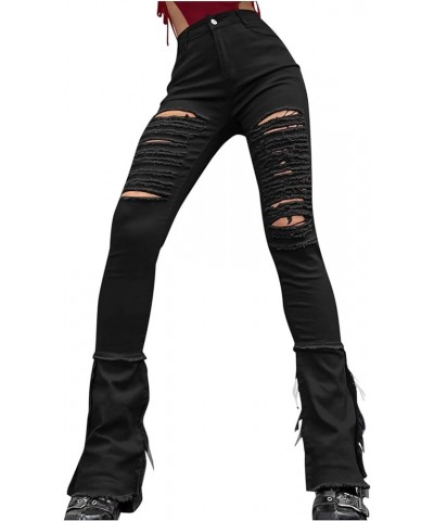 Women's Ripped Skinny Jeans High Waisted Raw Hem Distressed Stretch Denim Pants Y2k Fashion Destroyed Trousers Black $12.00 O...