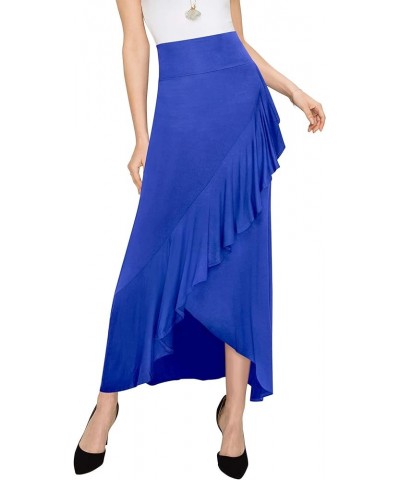 LL Womens Wrapped High Low Ruffle Maxi Skirt - Made in USA Wb1356_royal_brite $9.35 Skirts