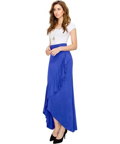 LL Womens Wrapped High Low Ruffle Maxi Skirt - Made in USA Wb1356_royal_brite $9.35 Skirts