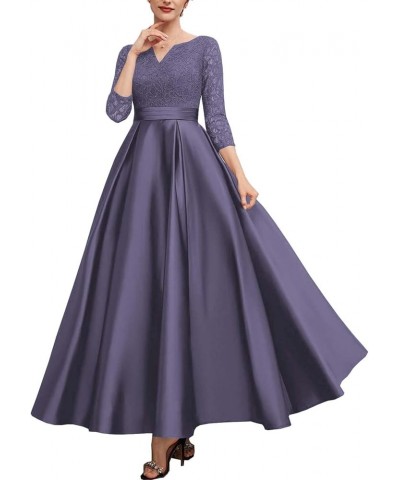 Mother of The Bride Dresses with Sleeves Lace Wedding Guest Dresses for Women Satin Formal Evening Gowns V Neck 076 Stomy $34...