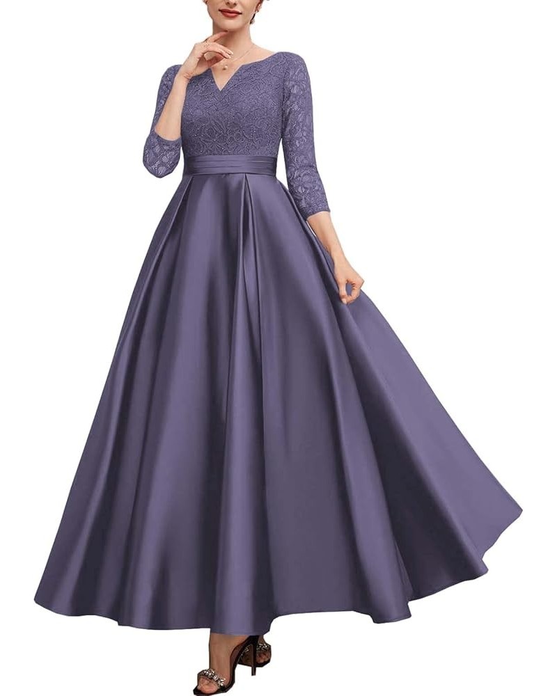 Mother of The Bride Dresses with Sleeves Lace Wedding Guest Dresses for Women Satin Formal Evening Gowns V Neck 076 Stomy $34...