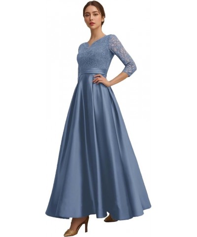 Mother of The Bride Dresses with Sleeves Lace Wedding Guest Dresses for Women Satin Formal Evening Gowns V Neck 076 Stomy $34...