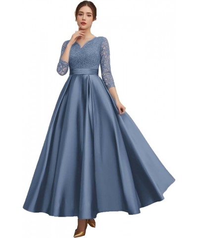 Mother of The Bride Dresses with Sleeves Lace Wedding Guest Dresses for Women Satin Formal Evening Gowns V Neck 076 Stomy $34...