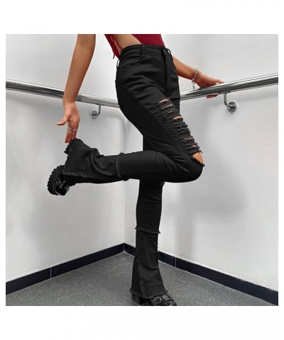 Women's Ripped Skinny Jeans High Waisted Raw Hem Distressed Stretch Denim Pants Y2k Fashion Destroyed Trousers Black $12.00 O...