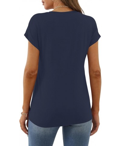 Womens Short Sleeve T Shirts Casual Summer Tops Loose Front Twist Tunic Navy Blue $8.39 T-Shirts