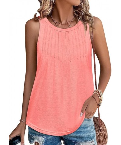 Womens Tank Tops 2024 Trendy Summer Sleeveless High Neck Top Flowy Casual Loose Cami Shirts Blouses S-2XL Pink $10.00 Tanks