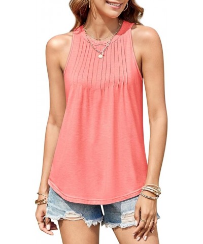 Womens Tank Tops 2024 Trendy Summer Sleeveless High Neck Top Flowy Casual Loose Cami Shirts Blouses S-2XL Pink $10.00 Tanks