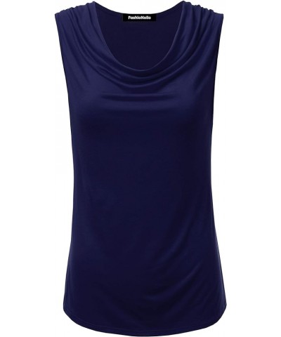 Women's Cowl Neck Ruched Draped Sleeveless Stretchy Blouse Casual Tank Top (Made in USA) Phi419-navy $11.96 Tops