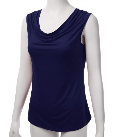 Women's Cowl Neck Ruched Draped Sleeveless Stretchy Blouse Casual Tank Top (Made in USA) Phi419-navy $11.96 Tops