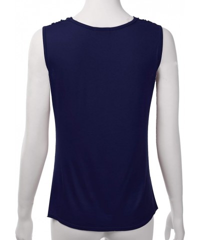 Women's Cowl Neck Ruched Draped Sleeveless Stretchy Blouse Casual Tank Top (Made in USA) Phi419-navy $11.96 Tops