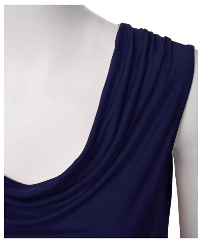 Women's Cowl Neck Ruched Draped Sleeveless Stretchy Blouse Casual Tank Top (Made in USA) Phi419-navy $11.96 Tops