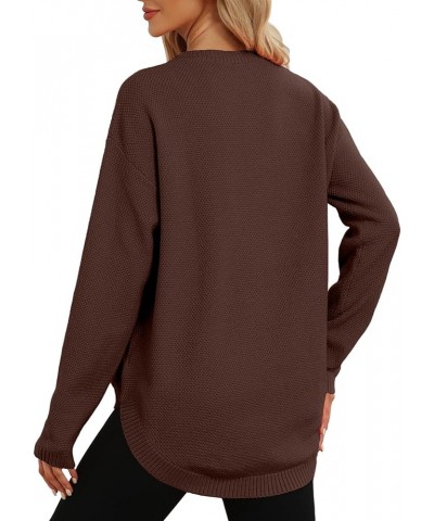 Women Crewneck Long Sleeve Knitted Sweater 2023 Loose Fit Soft Solid Pullover Brown $19.35 Sweaters