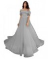 Tulle Prom Dresses for Women Balll Gown Off Shoulder Long Wedding Quinceanera Dresses Silver $38.99 Dresses