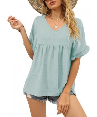 Womens Tops Casual V Neck Ruffle Sleeve T Shirts Babydoll Loose Fit Peplum Tops 2-light Green $9.00 Blouses