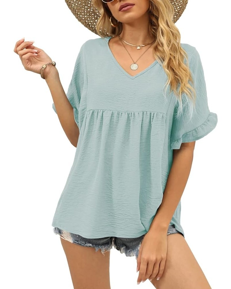 Womens Tops Casual V Neck Ruffle Sleeve T Shirts Babydoll Loose Fit Peplum Tops 2-light Green $9.00 Blouses