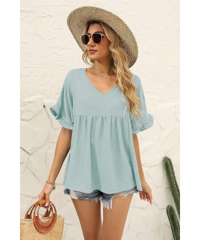 Womens Tops Casual V Neck Ruffle Sleeve T Shirts Babydoll Loose Fit Peplum Tops 2-light Green $9.00 Blouses