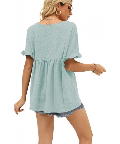 Womens Tops Casual V Neck Ruffle Sleeve T Shirts Babydoll Loose Fit Peplum Tops 2-light Green $9.00 Blouses