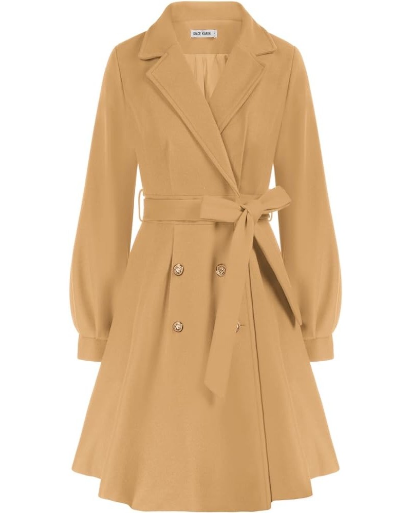 Women's Trench Coat Notch Lapel Double Breasted Thick A Line Pea Coats Jacket with Pockets(S-2XL) Khaki(belted) $48.88 Coats