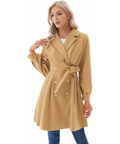 Women's Trench Coat Notch Lapel Double Breasted Thick A Line Pea Coats Jacket with Pockets(S-2XL) Khaki(belted) $48.88 Coats