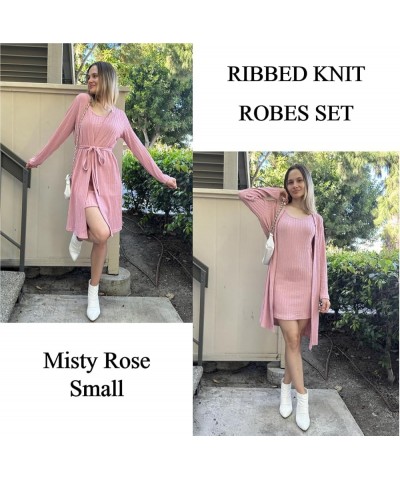 Robe Sets for Women Sleepwear Rib Knit Bodycon Nightgown with Robes Set 2 Piece Soft Lightweight Loungewear S-XXL Misty Rose ...