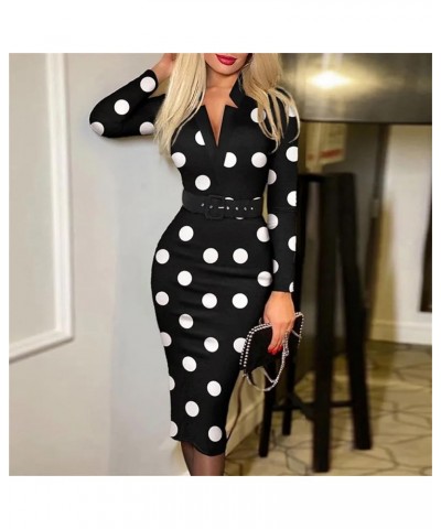 Sheath Dress Women Slim Office Long Sleeve V-Neck High Waist with Belt Printed Plaid Lady S10 $19.49 Dresses