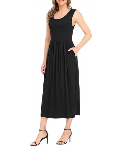 Casual Sleeveless Tank Maxi Dress for Women Scoop Neck Empire Waist with Pockets S-XL Black $10.75 Dresses