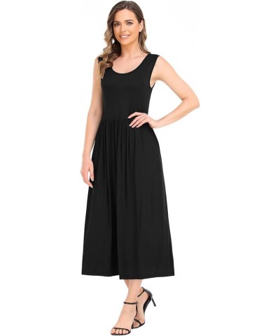 Casual Sleeveless Tank Maxi Dress for Women Scoop Neck Empire Waist with Pockets S-XL Black $10.75 Dresses