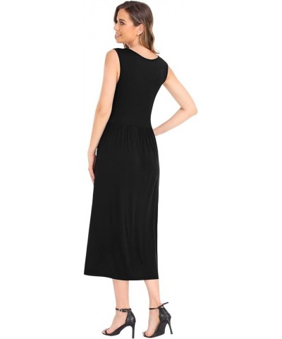 Casual Sleeveless Tank Maxi Dress for Women Scoop Neck Empire Waist with Pockets S-XL Black $10.75 Dresses