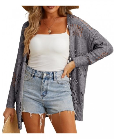 Womens 2024 Summer Crochet Cardigan Sweater Long Sleeve Boho Oversized Open Front Outwear Dark Gray $13.28 Sweaters