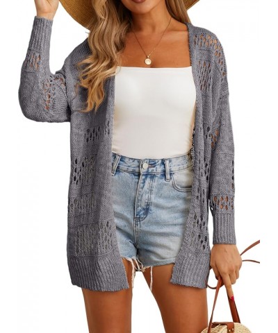 Womens 2024 Summer Crochet Cardigan Sweater Long Sleeve Boho Oversized Open Front Outwear Dark Gray $13.28 Sweaters