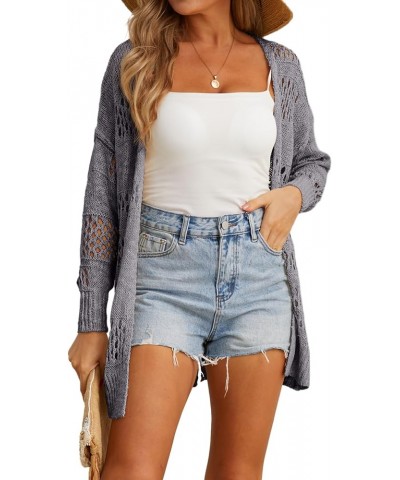 Womens 2024 Summer Crochet Cardigan Sweater Long Sleeve Boho Oversized Open Front Outwear Dark Gray $13.28 Sweaters