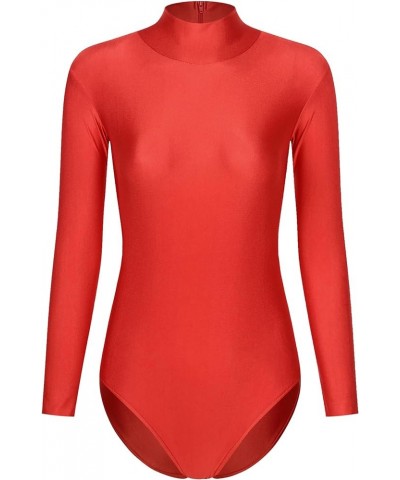 Womens Mock Neck Long Sleeve Bodysuit Zipper Back Stretchy Gymnastics Leotard for Acrobatics Red $8.83 Activewear