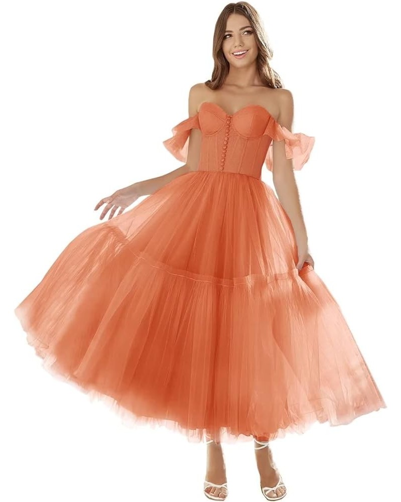 Off Shoulder Tulle Prom Dresses for Women Tea Length A Line Corset Sweetheart Teens Formal Evening Party Gowns Orange $27.95 ...