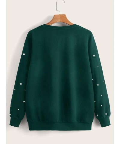 Women's Plus Size Round Neck Long Sleeve Pearl Beaded Sweatshirt Pullovers Dark Green $15.40 Hoodies & Sweatshirts