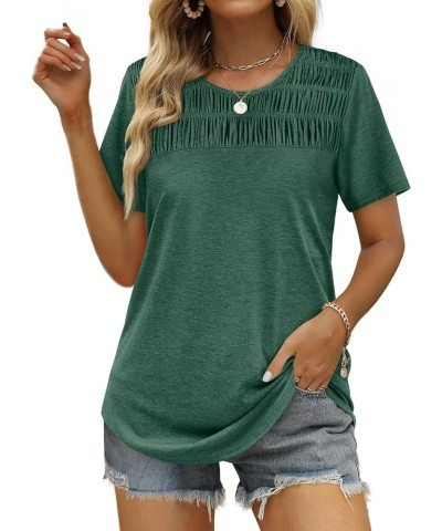 Women's Summer Tops 2024 Trendy Short Sleeve Shirts Smocked Crewneck Tee Green $10.81 T-Shirts