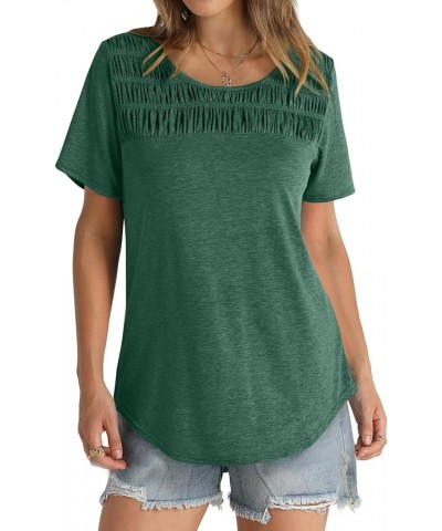 Women's Summer Tops 2024 Trendy Short Sleeve Shirts Smocked Crewneck Tee Green $10.81 T-Shirts