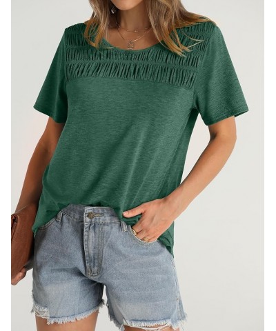 Women's Summer Tops 2024 Trendy Short Sleeve Shirts Smocked Crewneck Tee Green $10.81 T-Shirts