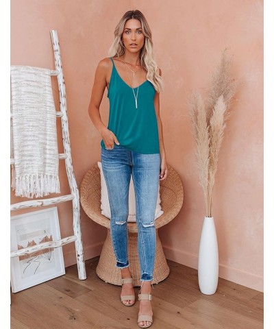 Womens V Neck Camisole Tank Top Strap Sleeveless T Shirt Casual Loose Vest Blouse - S-XXL A-green $11.04 Tanks