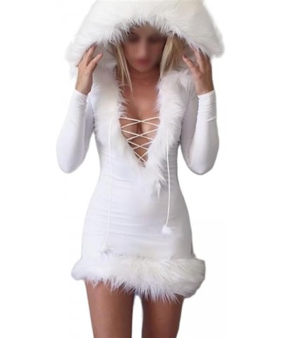 Women Sexy Fur Hoodie Dress Long Sleeve Bodycon Mini Dress Y2k Short Party Club Dress Streetwear White 9a $14.99 Dresses