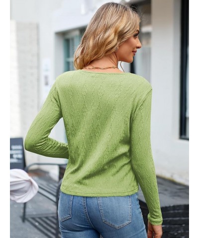 Women's Tie Front Long Sleeve Ribbed Knit Cardigan Crop Top 0093-green $12.30 Sweaters