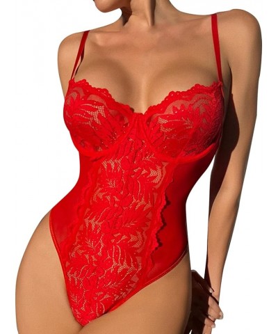 Sexy Lingerie For Women Naughty For Sex/Playplus Size Womens Pure Color Mesh Patchwork Lace Bodysuit Fashion L Red $7.00 Ling...