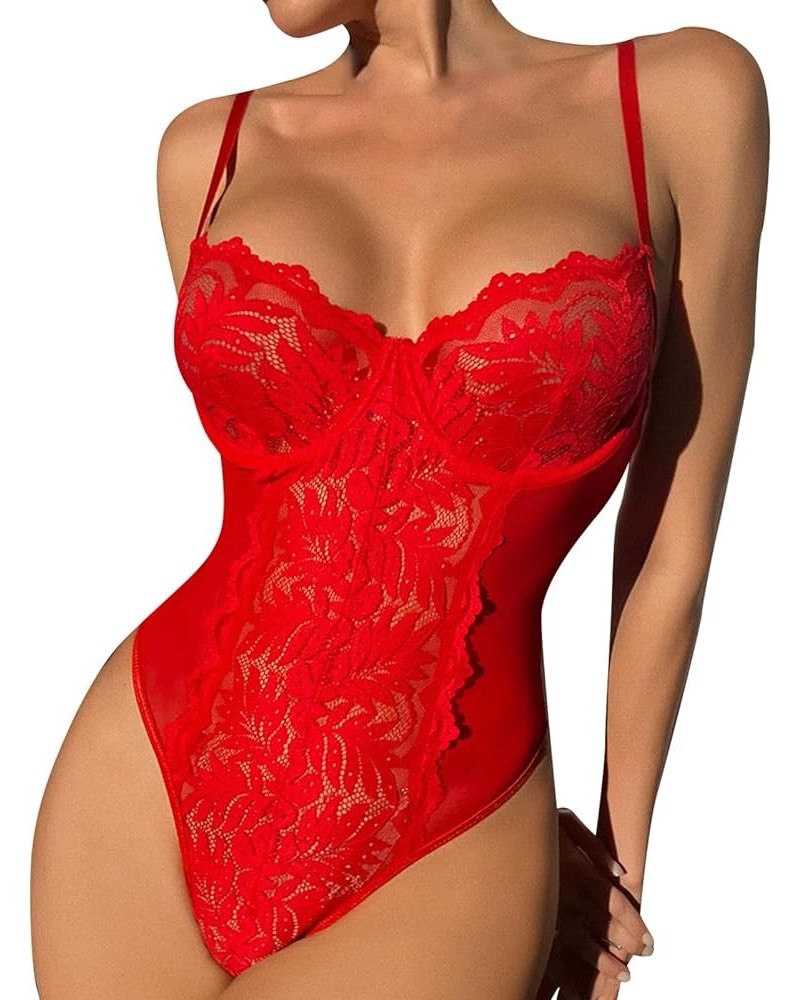 Sexy Lingerie For Women Naughty For Sex/Playplus Size Womens Pure Color Mesh Patchwork Lace Bodysuit Fashion L Red $7.00 Ling...